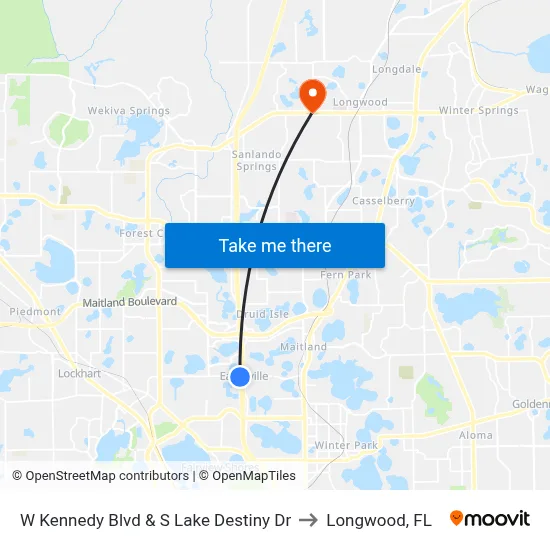 W Kennedy Blvd & S Lake Destiny Dr to Longwood, FL map
