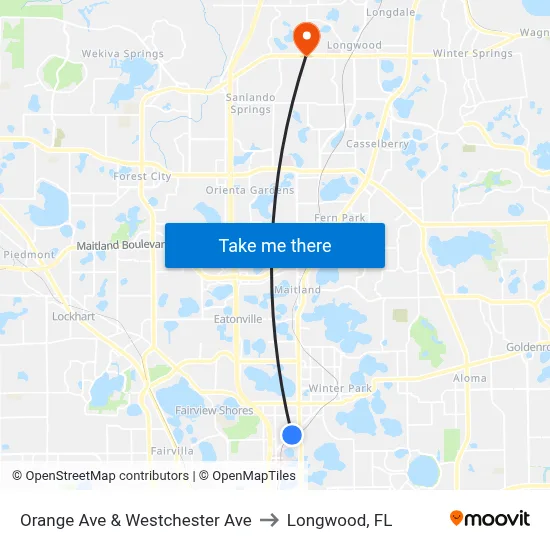 Orange Ave & Westchester Ave to Longwood, FL map