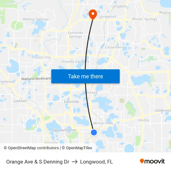 Orange Ave & S Denning Dr to Longwood, FL map