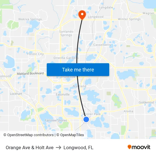 Orange Ave & Holt Ave to Longwood, FL map