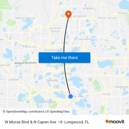 W Morse Blvd & N Capen Ave to Longwood, FL map