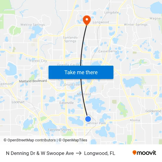 N Denning Dr & W Swoope Ave to Longwood, FL map