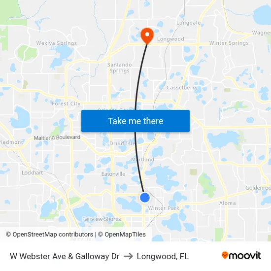 W Webster Ave & Galloway Dr to Longwood, FL map