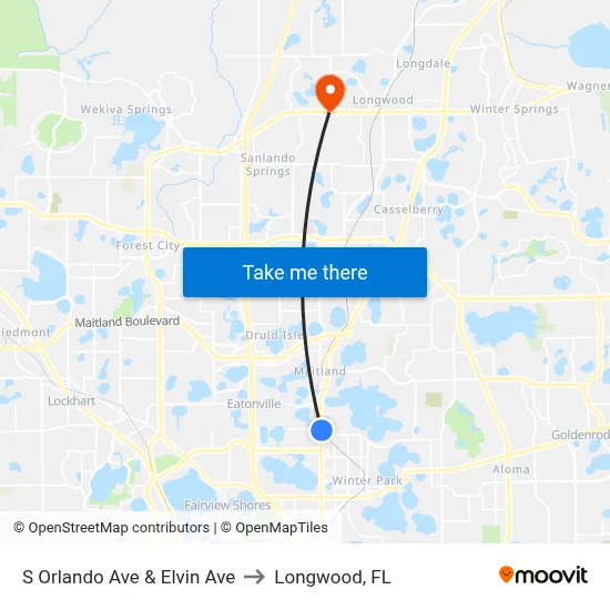 S Orlando Ave & Elvin Ave to Longwood, FL map