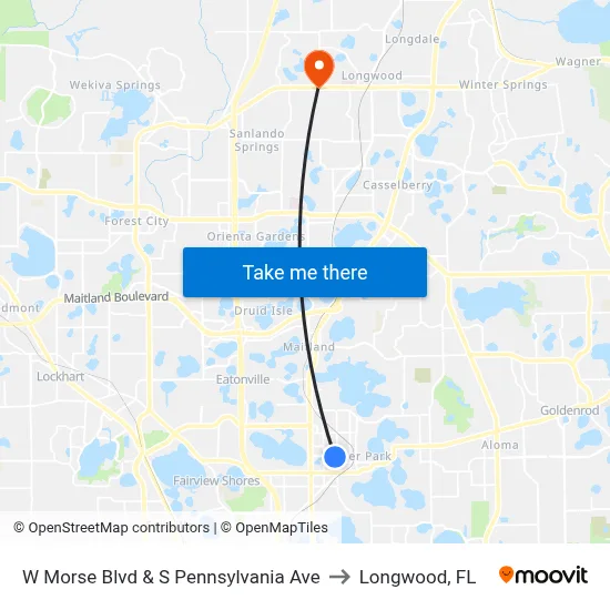 W Morse Blvd & S Pennsylvania Ave to Longwood, FL map