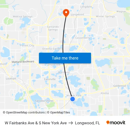 W Fairbanks Ave & S New York Ave to Longwood, FL map