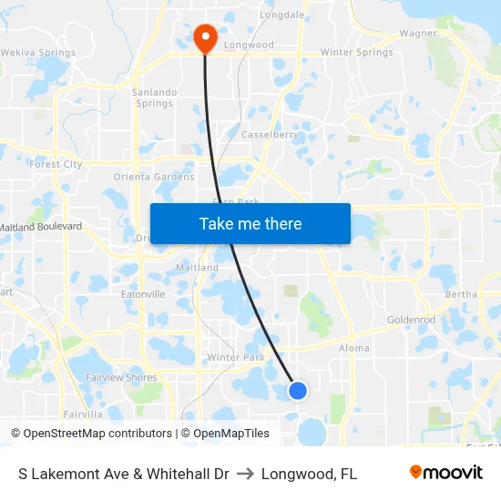 S Lakemont Ave & Whitehall Dr to Longwood, FL map