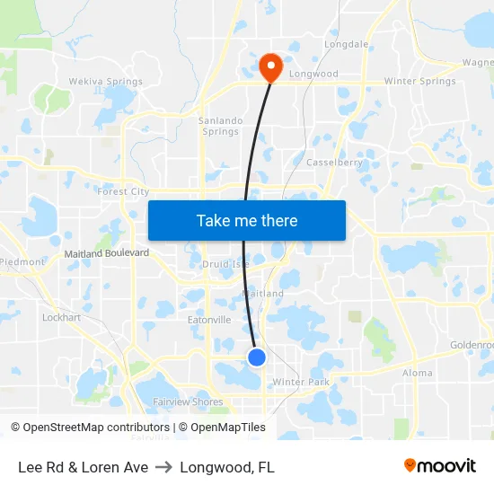 Lee Rd & Loren Ave to Longwood, FL map
