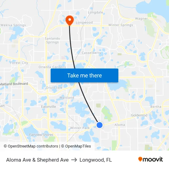 Aloma Ave & Shepherd Ave to Longwood, FL map