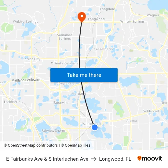 E Fairbanks Ave & S Interlachen Ave to Longwood, FL map