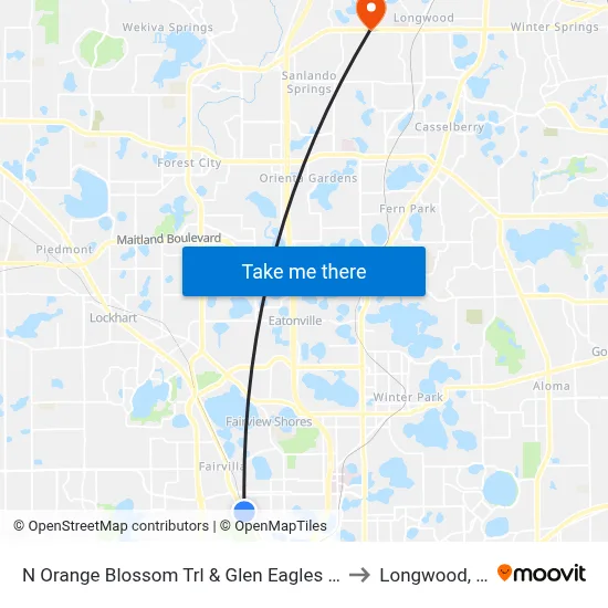 N Orange Blossom Trl & Glen Eagles Way to Longwood, FL map