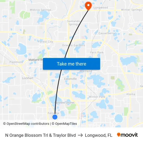N Orange Blossom Trl & Traylor Blvd to Longwood, FL map