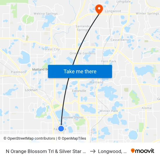 N Orange Blossom Trl & Silver Star Rd to Longwood, FL map