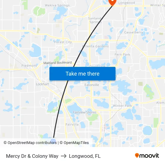 Mercy Dr & Colony Way to Longwood, FL map