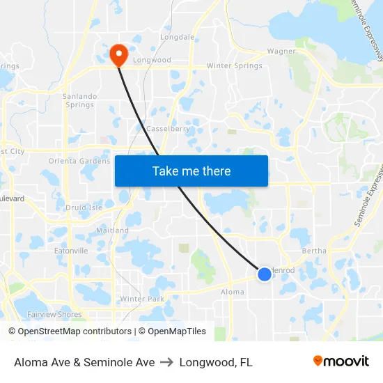 Aloma Ave & Seminole Ave to Longwood, FL map