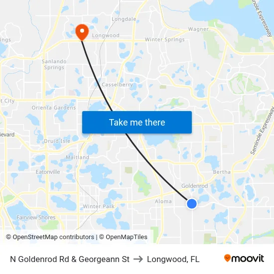 N Goldenrod Rd & Georgeann St to Longwood, FL map