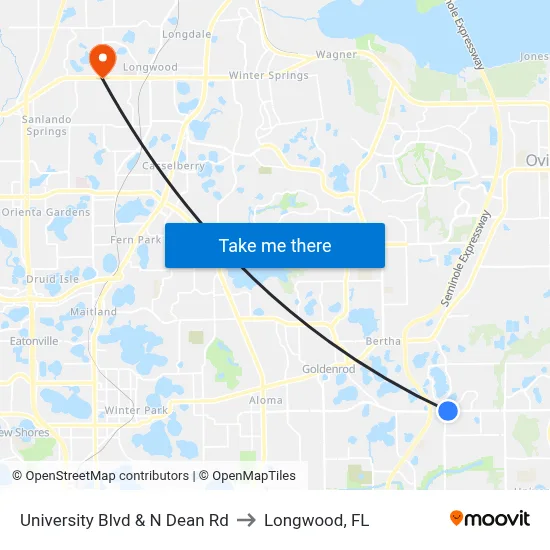 University Blvd & N Dean Rd to Longwood, FL map
