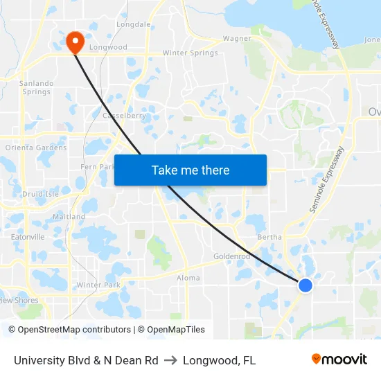 University Blvd & N Dean Rd to Longwood, FL map