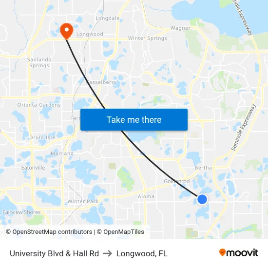 University Blvd & Hall Rd to Longwood, FL map
