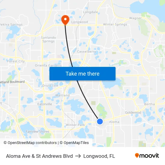 Aloma Ave & St Andrews Blvd to Longwood, FL map