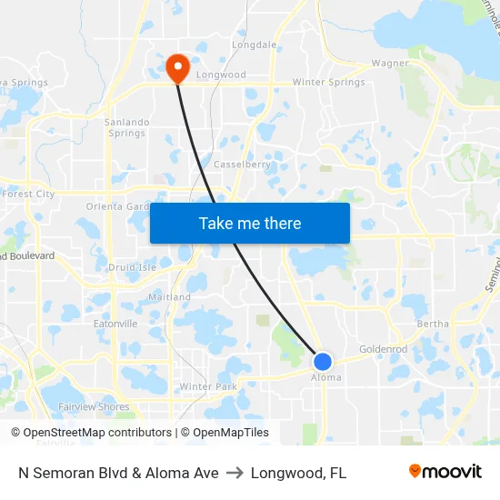 N Semoran Blvd & Aloma Ave to Longwood, FL map