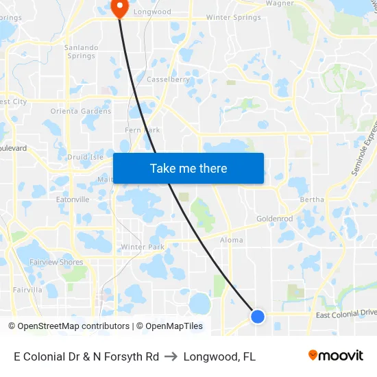 E Colonial Dr & N Forsyth Rd to Longwood, FL map
