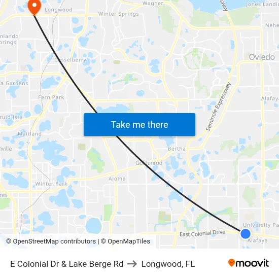 E Colonial Dr & Lake Berge Rd to Longwood, FL map