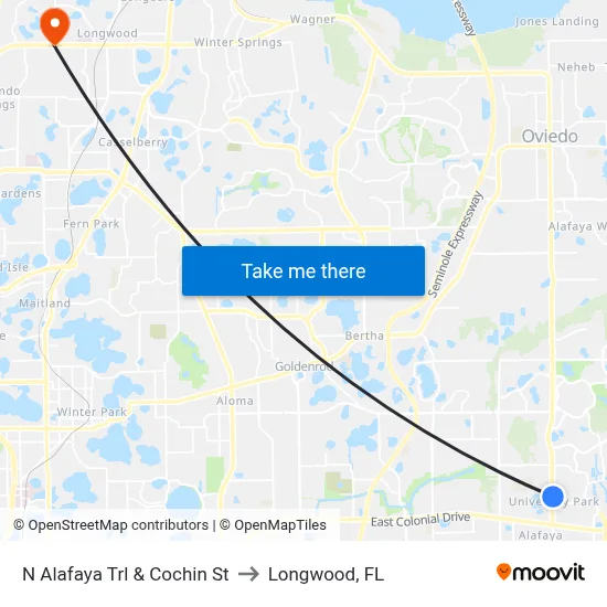 N Alafaya Trl & Cochin St to Longwood, FL map