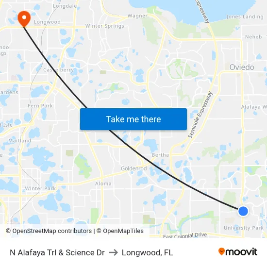 N Alafaya Trl & Science Dr to Longwood, FL map