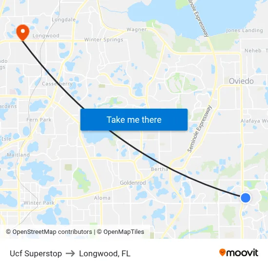 Ucf Superstop to Longwood, FL map