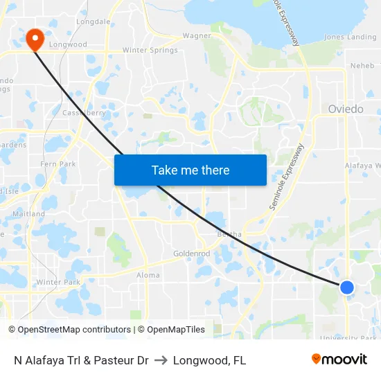 N Alafaya Trl & Pasteur Dr to Longwood, FL map