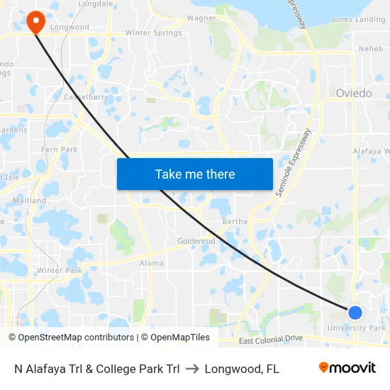 N Alafaya Trl & College Park Trl to Longwood, FL map
