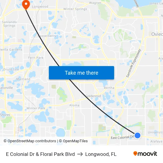 E Colonial Dr & Floral Park Blvd to Longwood, FL map