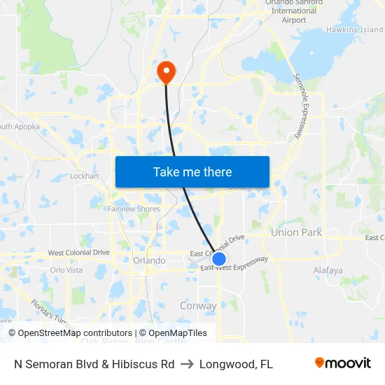 N Semoran Blvd & Hibiscus Rd to Longwood, FL map