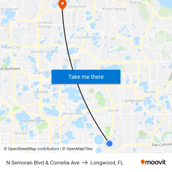 N Semoran Blvd & Cornelia Ave to Longwood, FL map