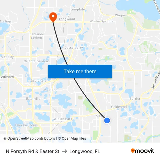 N Forsyth Rd & Easter St to Longwood, FL map