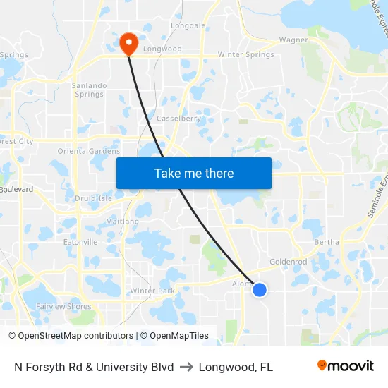 N Forsyth Rd & University Blvd to Longwood, FL map