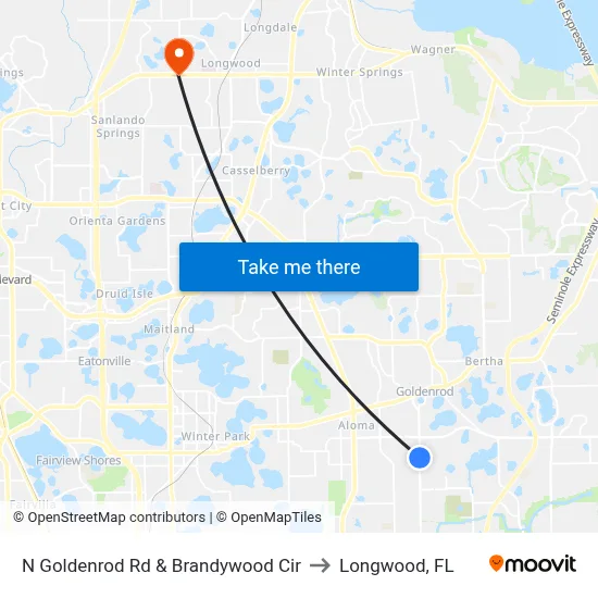 N Goldenrod Rd & Brandywood Cir to Longwood, FL map