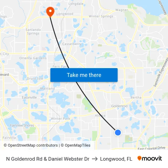 N Goldenrod Rd & Daniel Webster Dr to Longwood, FL map