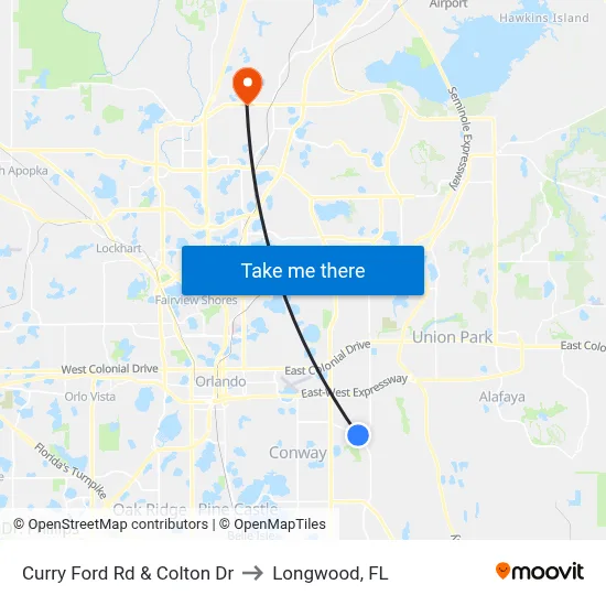 Curry Ford Rd & Colton Dr to Longwood, FL map