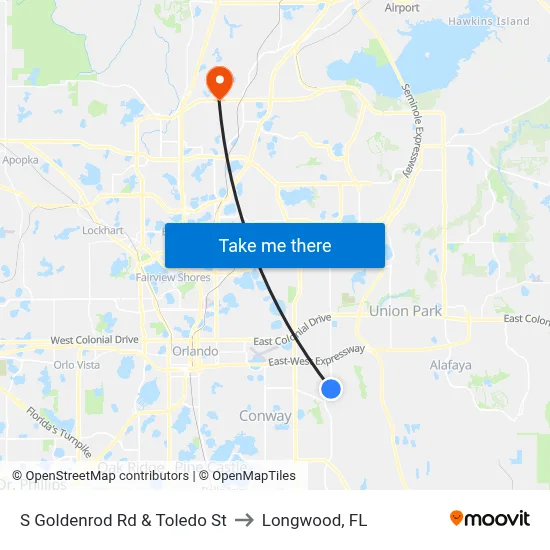 S Goldenrod Rd & Toledo St to Longwood, FL map