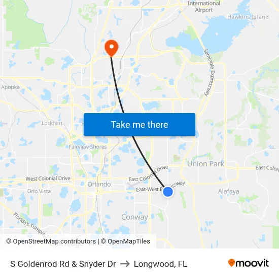 S Goldenrod Rd & Snyder Dr to Longwood, FL map