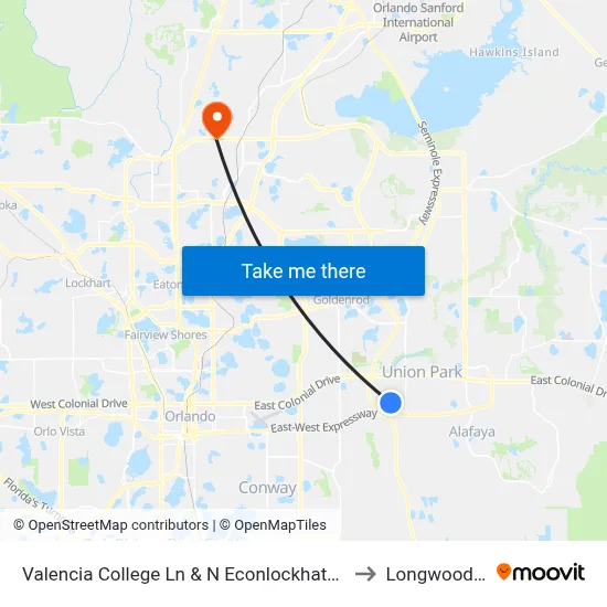Valencia College Ln & N Econlockhatchee Trl to Longwood, FL map