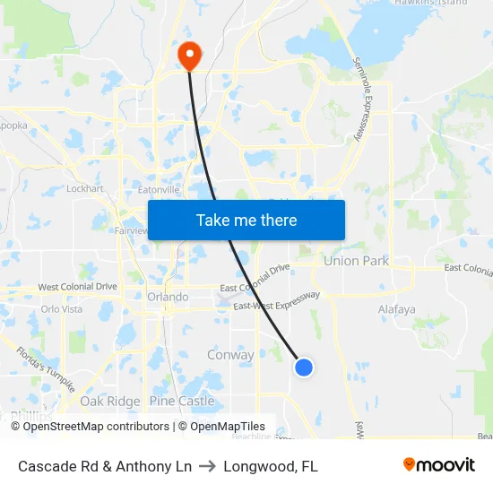 Cascade Rd & Anthony Ln to Longwood, FL map