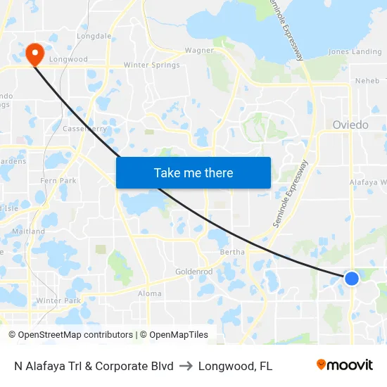 N Alafaya Trl & Corporate Blvd to Longwood, FL map