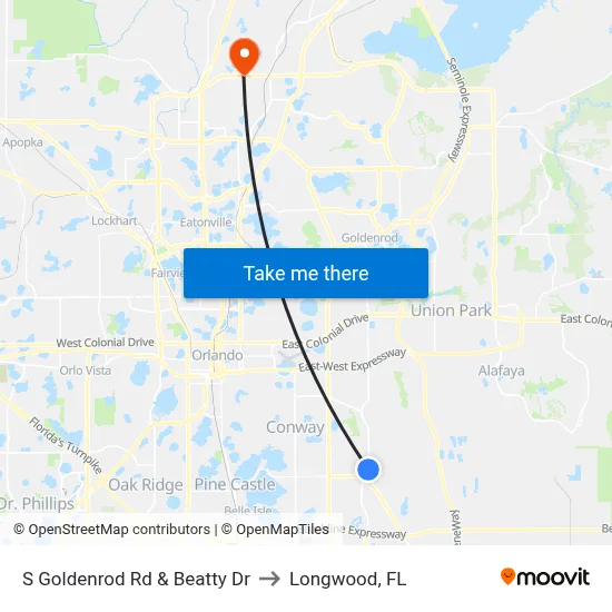S Goldenrod Rd & Beatty Dr to Longwood, FL map