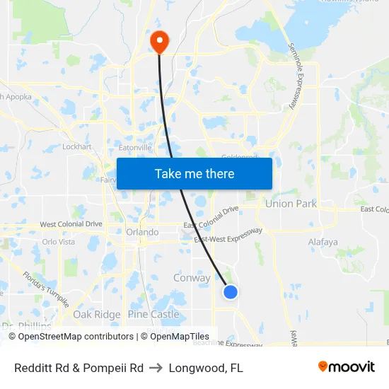 Redditt Rd & Pompeii Rd to Longwood, FL map
