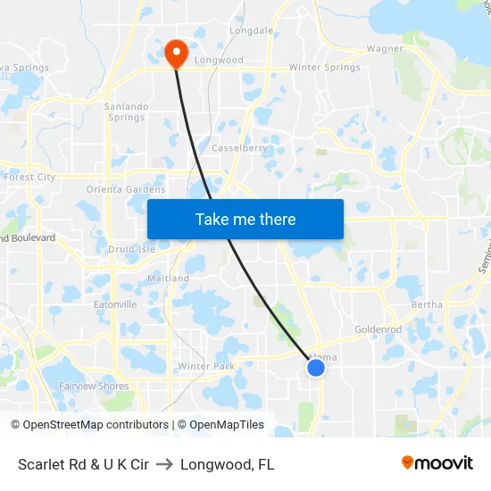 Scarlet Rd & U K Cir to Longwood, FL map