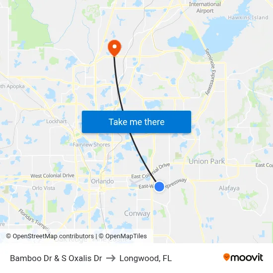 Bamboo Dr & S Oxalis Dr to Longwood, FL map