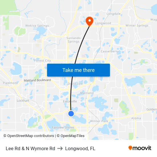 Lee Rd & N Wymore Rd to Longwood, FL map
